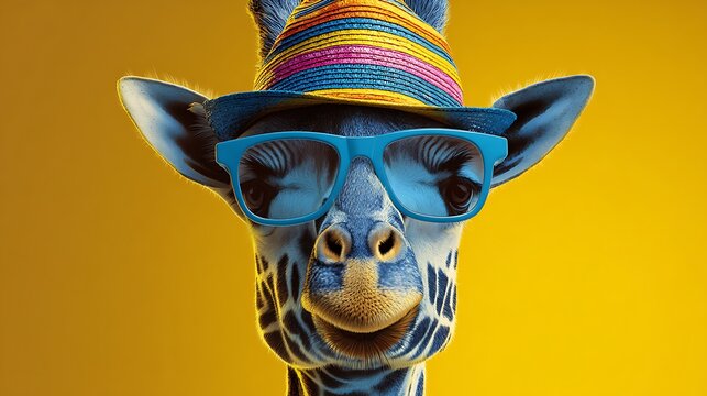 Funny giraffe wearing hat and glasses animal portrait illustration art design wallpaper image 4k hd wallpaper