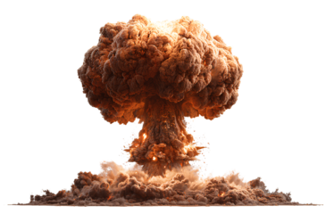 Nuclear explosion isolated on a transparent background, PNG file. A nuclear bomb's mushroom cloud explosion.