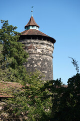 Tower At The Medieval City Wall In Nuremberg, Germany.