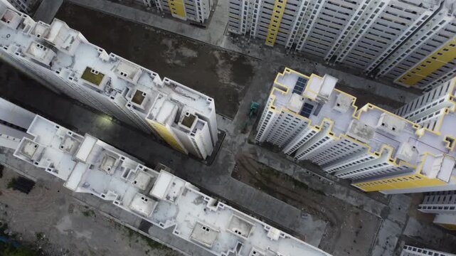 Under construction, high-density affordable housing blocks