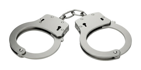 Law enforcement action handcuffs display urban setting crime and justice concept. Cut out PNG