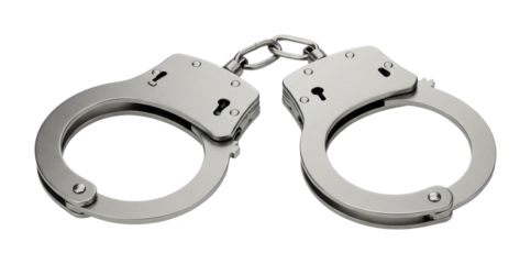 Law enforcement action handcuffs display urban setting crime and justice concept. Cut out PNG