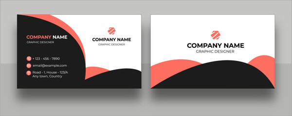 Black Coral Wave Business Card Template – Modern Bold Minimal Design