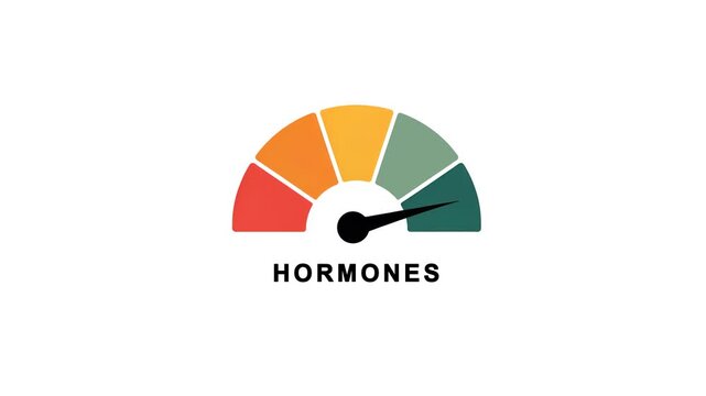 Animated hormones level meter showing levels from low (red zone) to high (green zone), representing health, wellness, and medical monitoring for hormone therapy
