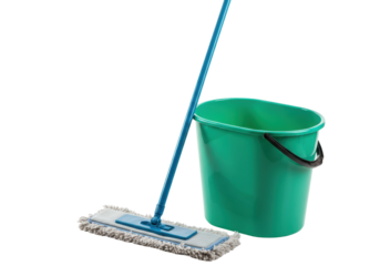 Cleaning action with mop and bucket in home environment indoor scene minimalist viewpoint for effective cleaning solutions. Cut out PNG