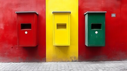 Vibrant Red Yellow Green Wall Boxes Street Art