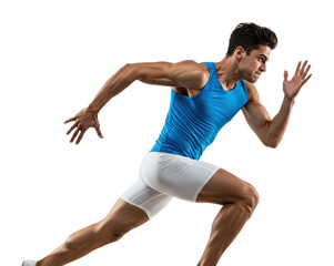 Dynamic sprinting athlete in action indoor gym sports energetic environment side fitness concept. Cut out PNG