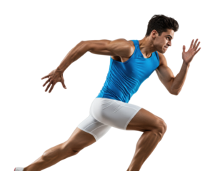 Dynamic sprinting athlete in action indoor gym sports energetic environment side fitness concept. Cut out PNG