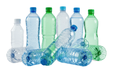 Recycling initiative for plastic bottles urban environment product sustainability focus studio eco-friendly concept. Cut out PNG