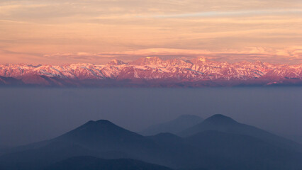 Sunset in the Cordillera de los Andes In Chile