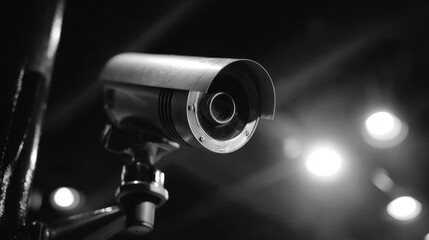 Fototapeta premium Security camera mounted; dark background with illuminated points