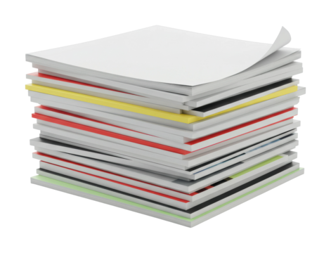 Creative paper stacking techniques office space instructional guide indoor visual organization. Cut out PNG