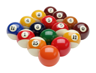 Exciting pool game action with colorful balls on a billiard table in a social environment. Cut out PNG