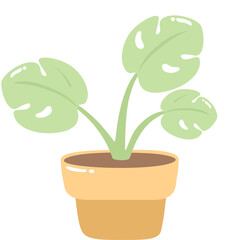 Delightful minimalist cartoon illustration of a vibrant green potted houseplant. Simple, fresh graphic element for interior design, nature themes, or creative projects.