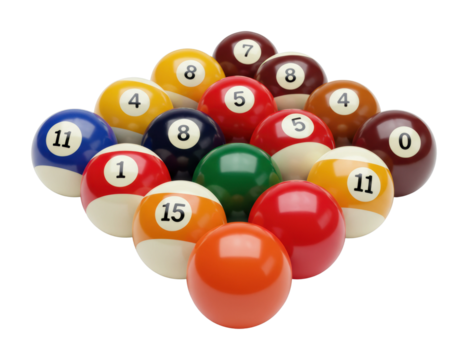 Exciting pool game action with colorful balls on a billiard table in a social environment. Cut out PNG