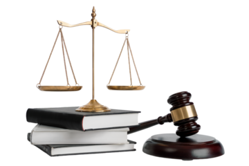 Png law and justice concept featuring scales of justice gavel and law books for legal representation Isolated on white background