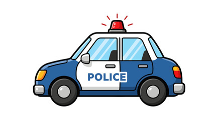 Police Car in Urban Environment, Cartoon Illustration, Alerting Siren, Fun Concept