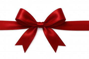 Red ribbon with a beautiful bow on a transparent background, perfect for adding a touch of elegance to designs