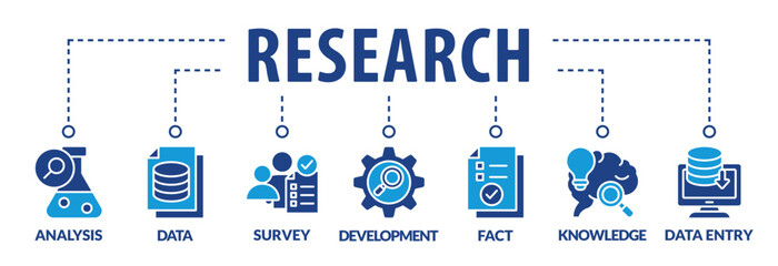 Banner research vector illustration concept with keywords and icons
