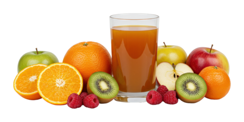 Refreshing fruit juice blend with fresh fruits kitchen setting beverage bright and vibrant environment. Cut out PNG