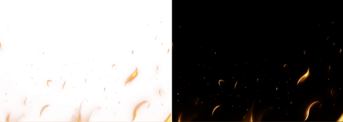 Fire and sparks background. PNG illustration of glowing yellow and orange flames with embers floating