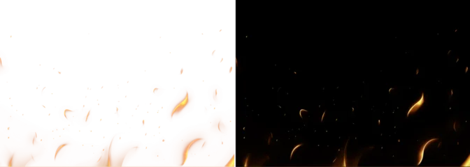 Fototapeten Feuer & Flamme Fire and sparks background. PNG illustration of glowing yellow and orange flames with embers floating  © ellyson