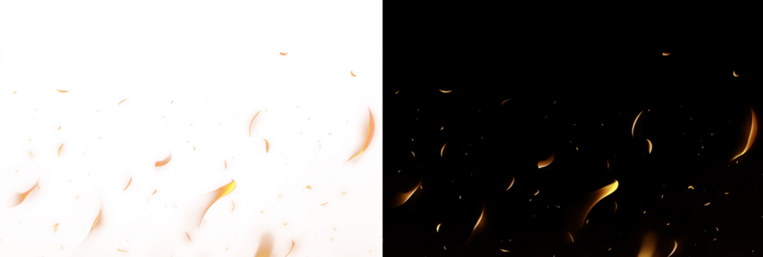 Fire and sparks background. PNG illustration of glowing yellow and orange flames with embers floating