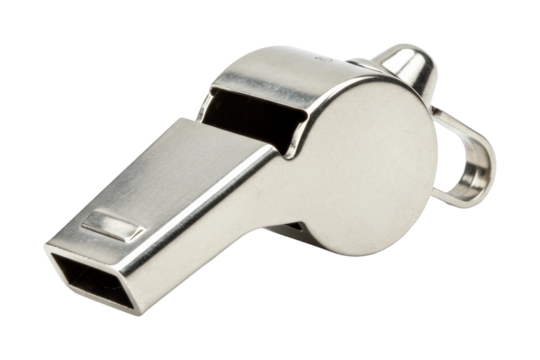 Whistle blowing action sports field object indoor environment athletic concept. Cut out PNG