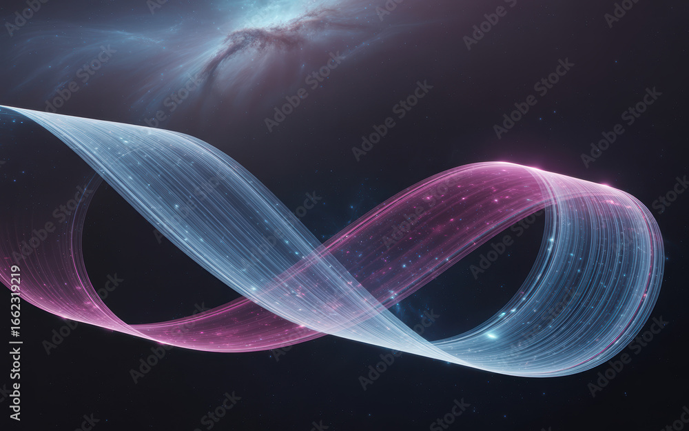 Poster ethereal infinite loop of light waves in cosmic space with soft pink and blue tones