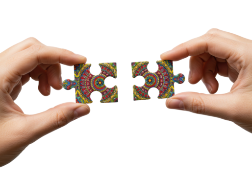 Connecting puzzles together home visual representation indoor collaboration concept. Cut out PNG