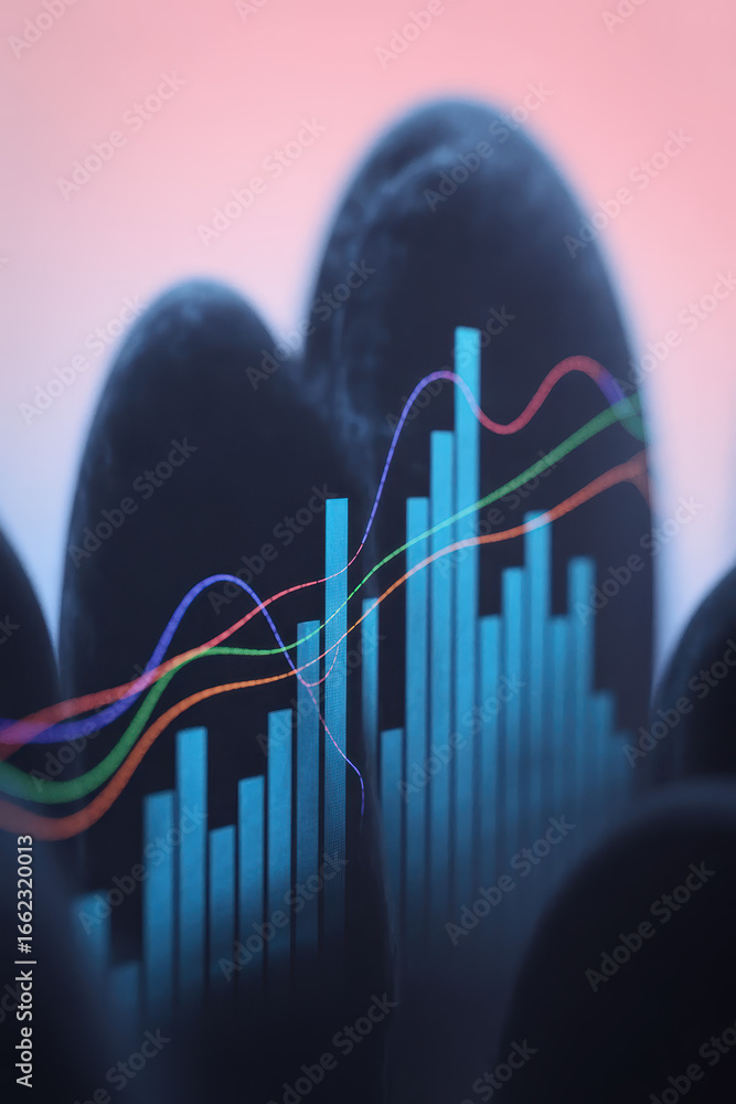 Aufkleber dynamic financial graph with colorful trends emerging from dark textured background