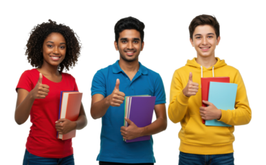 Students celebrating academic success classroom group bright positive vibe. Cut out PNG