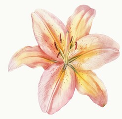 Watercolor illustration of a single peach-toned lily