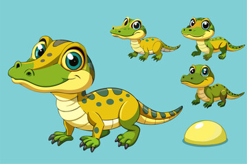 Fototapeta premium A funny green cartoon frog illustration with a big smile and happy eyes