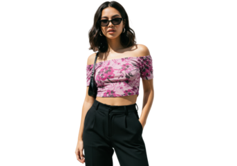 Fashionable summer outfit for women outdoor setting lifestyle casual vibes natural light. Cut out PNG