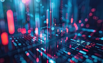 Abstract digital display with vibrant colors and data visualizations