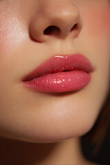 Fototapeta premium Close-up of pouty lips and flushed cheeks