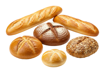 Freshly baked artisan bread variety bakery food indoor setting culinary delight. Cut out PNG