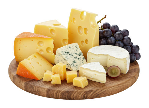Delicious cheese platter with grapes gourmet food rustic kitchen natural lighting culinary art. Cut out PNG