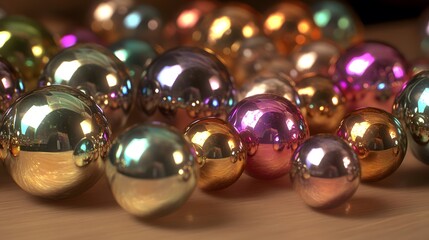 Abstract iridescent spheres background, colorful shiny balls