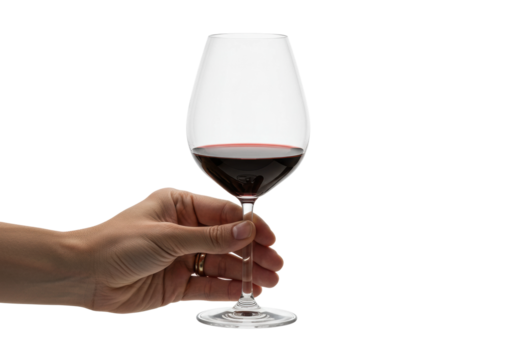 Tasting fine red wine elegant setting beverage indoor environment perspective indulging in flavor. Cut out PNG