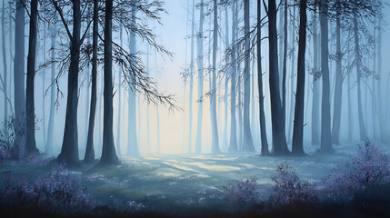 Fototapeta premium Shadows dancing on misty forest floor
