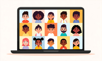 Multi-ethnic students attending virtual learning session