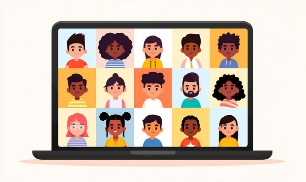 Multi-ethnic students attending virtual learning session
