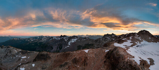 Serene Mountain Landscape at Sunset With Snow-Capped Peaks in BC, Canada