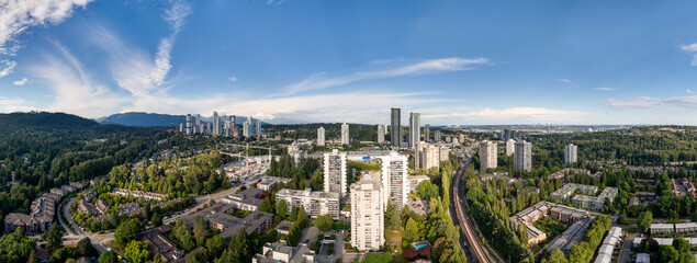 Panoramic View of Burnaby Skylines and Surrounding Forests in BC, Canada
