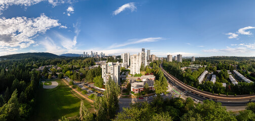 Panoramic View of Burnaby Surrounded by Greenery and Urban Skyline in Greater Vancouver