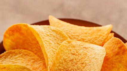 Fried Salty Potato Chips Close-Up Junk Food Treat Detail