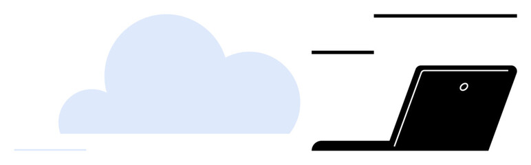Cloud icon beside a laptop with data flow lines representing technology, remote access, and digital connection. Ideal for cloud storage, tech innovation, networking, online business, data sharing