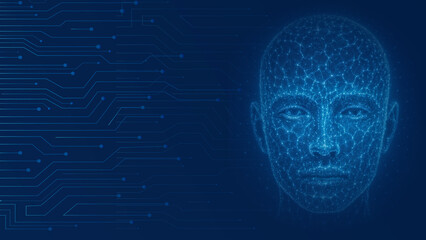 A I human face blue circuit board
